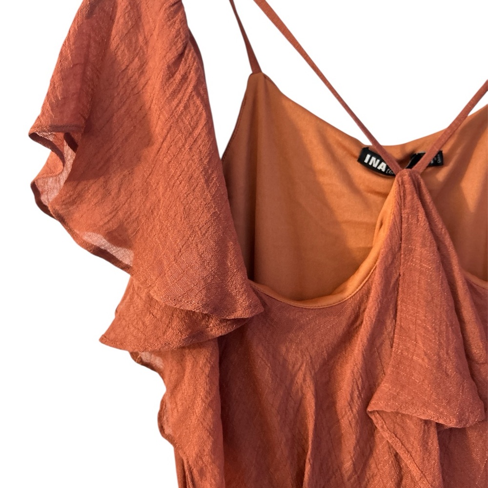 Rust Orange Maxi Dress with Ruffles - Picture 4 of 5